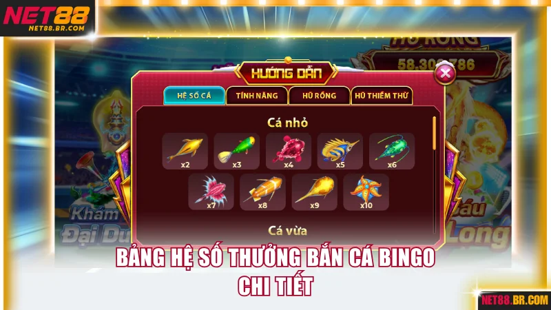 Bảng hệ số thưởng Bắn cá Bingo chi tiết