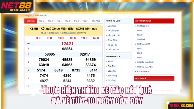 Thực hiện thống kê các kết quả đã về từ 7-10 ngày gần đây