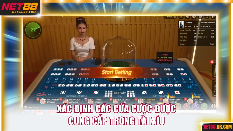 Xác định các cửa cược được cung cấp trong tài xỉu